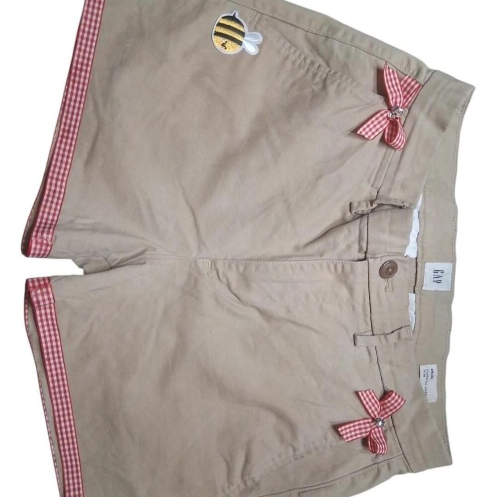 "Custom GAP Khaki Chino Shorts Size 29 - Gingham Bows & Bee Upcycled" - Picture 8 of 8